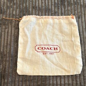 Coach Cream Drawstring Dust Bag with Red Logo